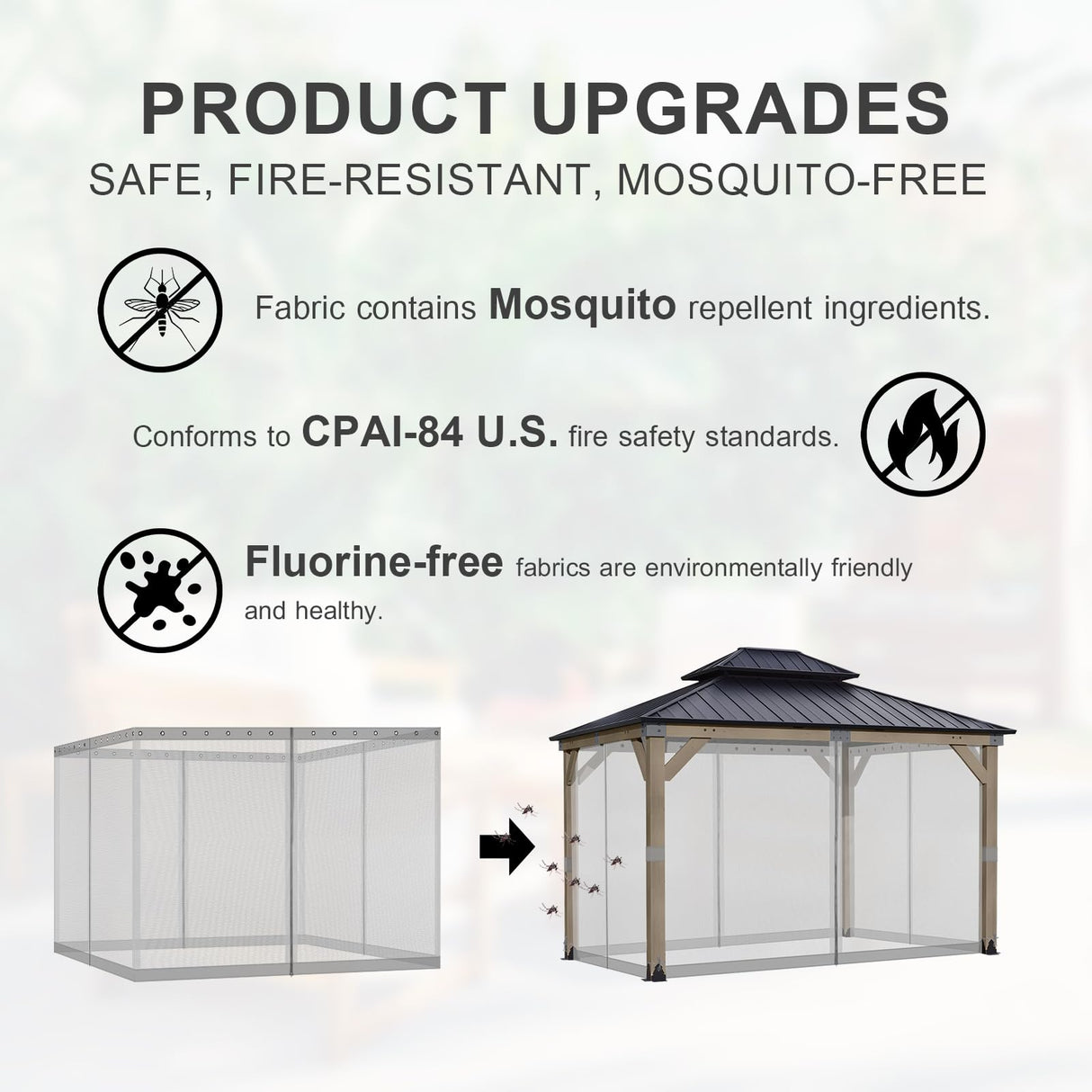 BPS 12' x 14' Gazebo Universal Mosquito Netting Screen Replacement, 4-Panel Screen Walls with Double Zippers for Outdoor Patio, Gray (Mosquito Net Only) BPS