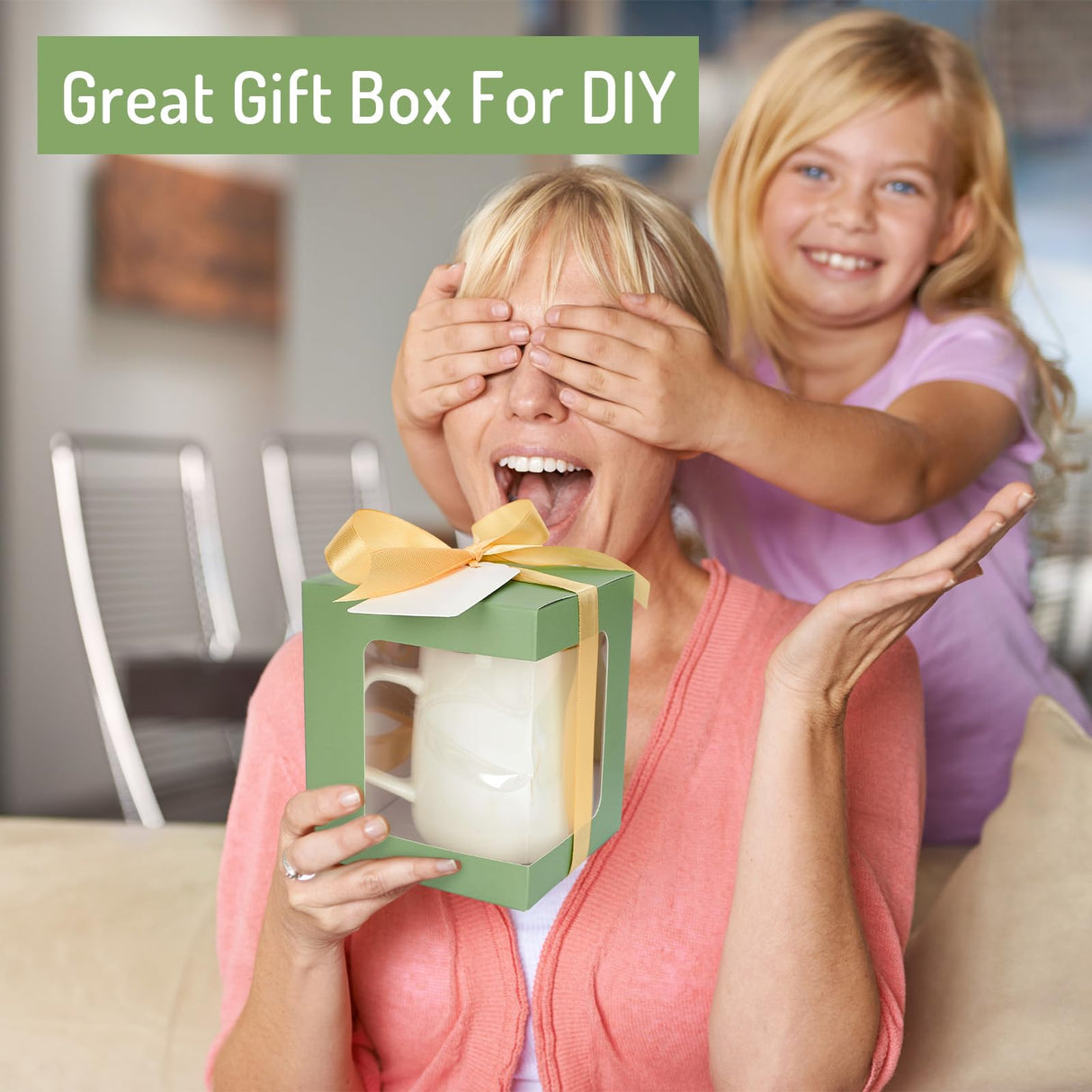 Whaline 24Pcs Sage Green Mug Gift Boxes with Tag Ribbon Sublimation Mug Boxes with Window Paper Gift Packaging Box for Blanks 11oz, 12oz, 15oz Mugs Whaline