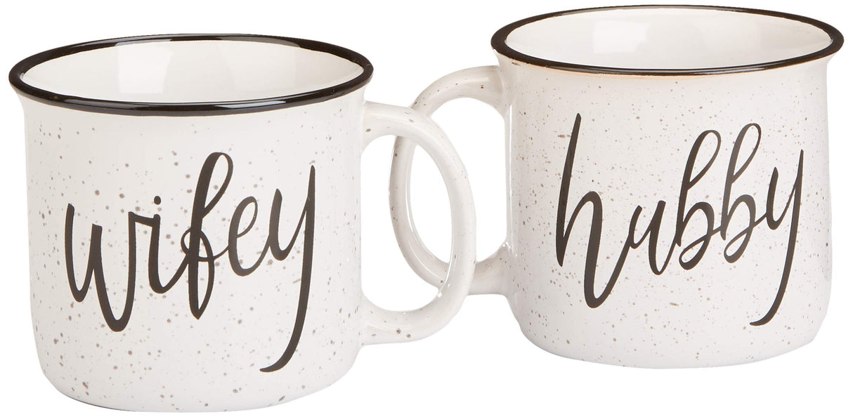 CAM N HONEY Farmhouse Hubby and Wifey Funny Campfire Couples Coffee Mug Set | 14oz Ceramic Mugs | Perfect for Husband and Wife CAM N HONEY