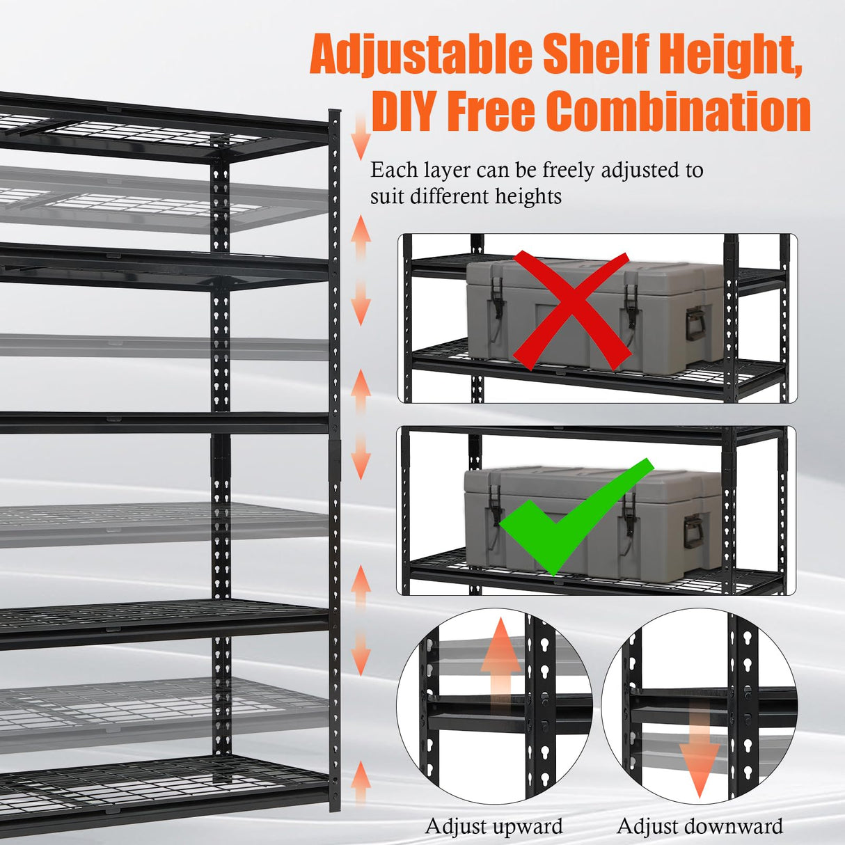 Heavy Duty Garage Shelving Units,5-Tier Adjustable Storage Shelves,60 in L x 24 in W x 72 in H,Loads 2000 LBSS,Adjustable Garage Storage Shelving, Metal Storage Utility Rack Shelf Unit Garvee