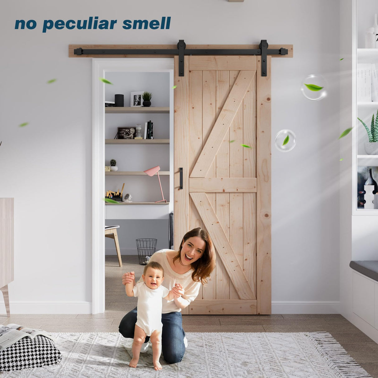 FREDBECK 30in x 80in Sliding Barn Door and 5FT Sliding Door Hardware Kit Included K Shape Solid Spruce Wood Panel for Bedroom Need to Assembly FREDBECK