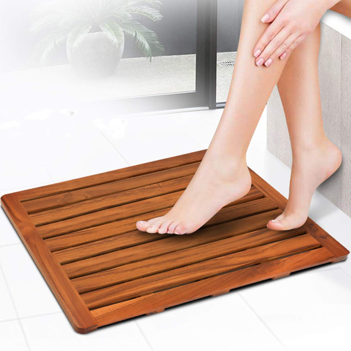 Utoplike (32"x18" Teak Wood Bath Mat, Shower Mat for Bathroom, Wooden Floor Mat Square Large for Spa Home or Outdoor Utoplike