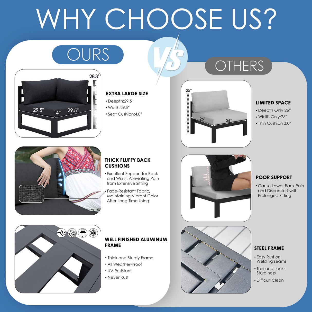 NICESOUL 8 Piece Modern Aluminum Patio Furniture Set Deep Seated, Extra Wide Modular Outdoor Sectional for 6 People, 500 lbs Heavy Duty L-Shaped Oversized Sofa Couch for Outside Backyard, Ember Black NICESOUL