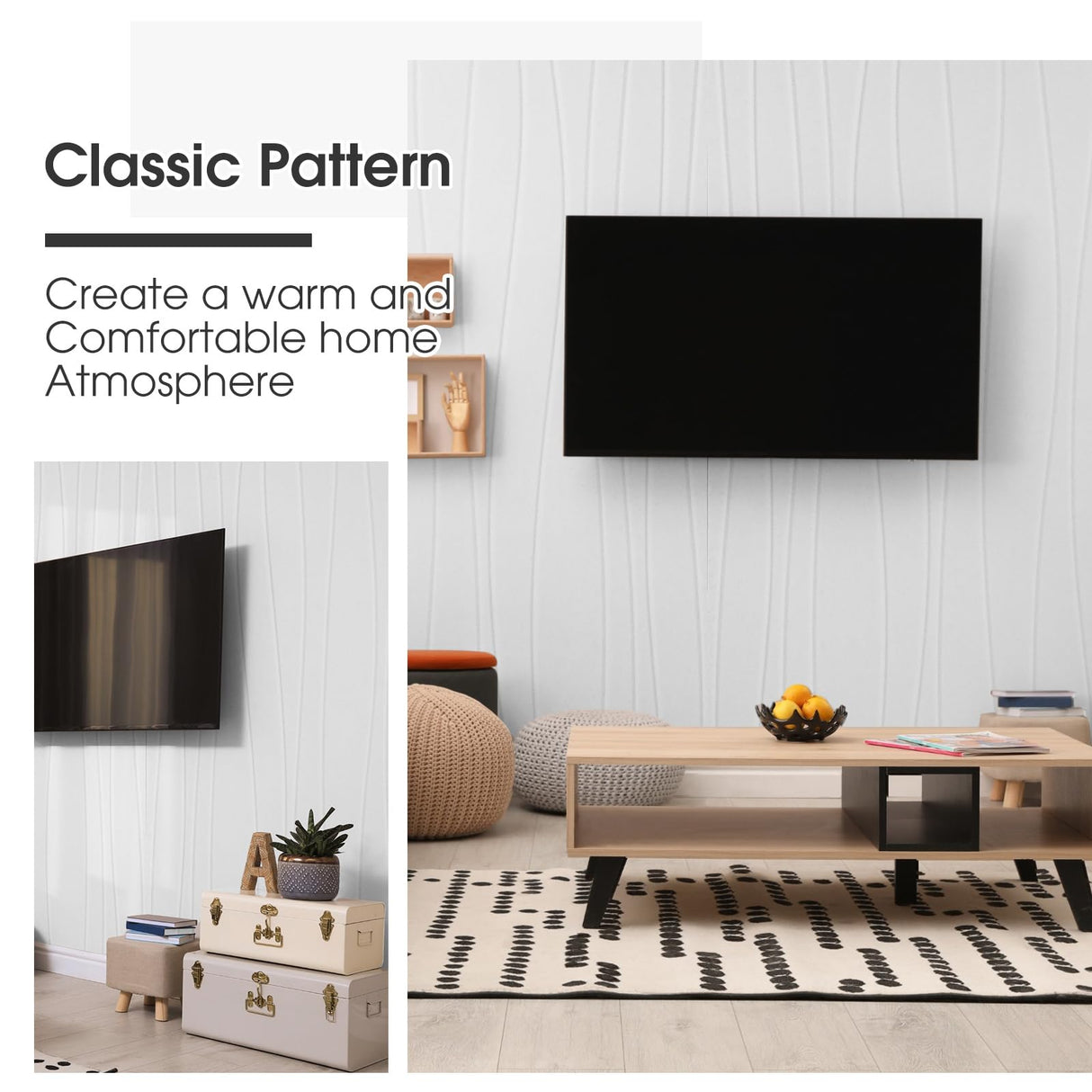 Coume 5 Pack Large Art Acoustic Panels Sound Absorbing 47x23.6x0.4 Inch Self Adhesive Sound Dampening Panels Noise Reduction Panels Decorative Sound Proof Wall Panels for Home Office Studio (White) Coume