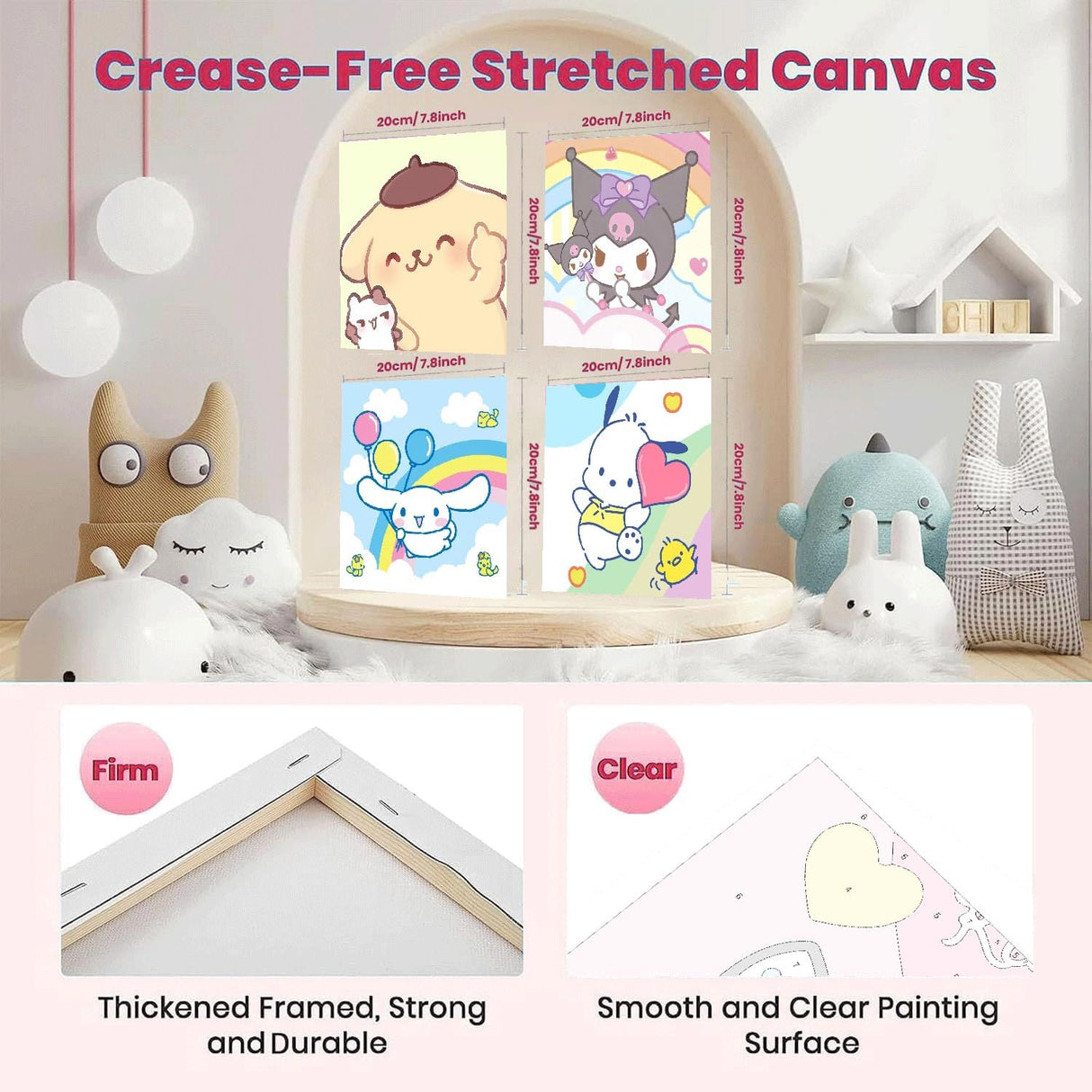 nekpiahu 6 Pack Cartoon Paint by Numbers for Kids with Framed Canvas-Cartoon Paint by Numbers for Kids Ages 4-8-12, Kid Paint by Number Crafts Kits for Home Wall Decor GIF 8X8incht(with Wooden Easel) nekpiahu