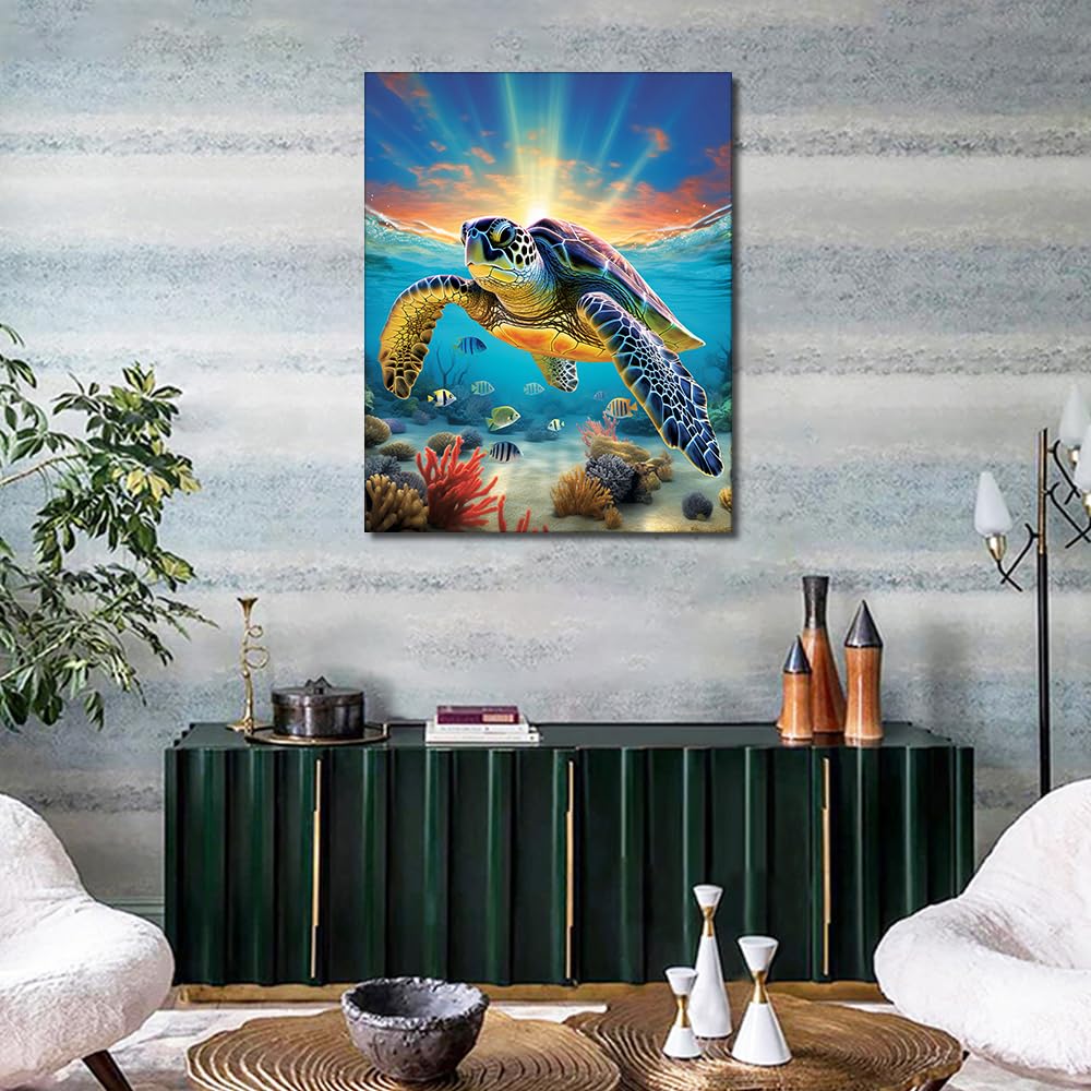 Adult Paint by Number Kits Sea Turtle, DIY Ocean Paint by Numbers Kit for Adults Beginners, Fish Acrylic Painting on Canvas for Gift Home Wall Decor 16"x20"(Frameless) TUMOVO