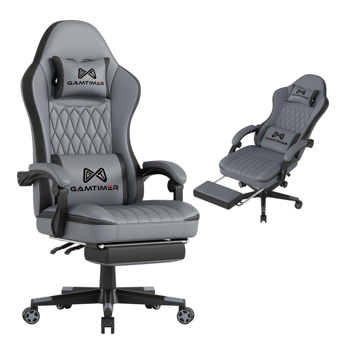 Gaming Chair with Footrest, Ergonomic Computer Chair, PU Breathable Material with Headrest and Lumbar Support, Suitable for Silla Gamer and Adults (Grey) Gamtimer