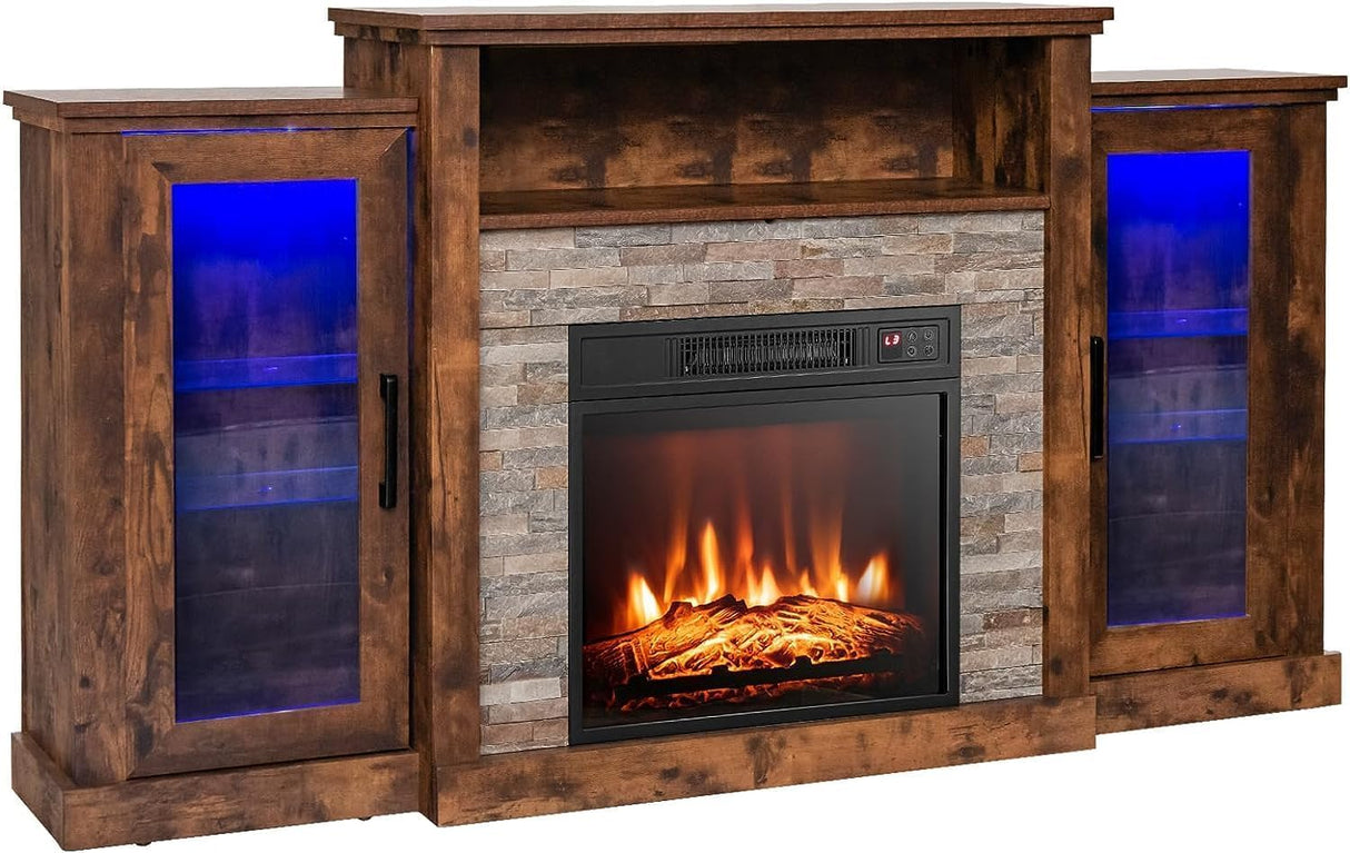 Byroce Electric Fireplace TV Stand BC-0111-US, 59’’ x 13’’ x 32.5’’ (L x W x H), Brown Byroce