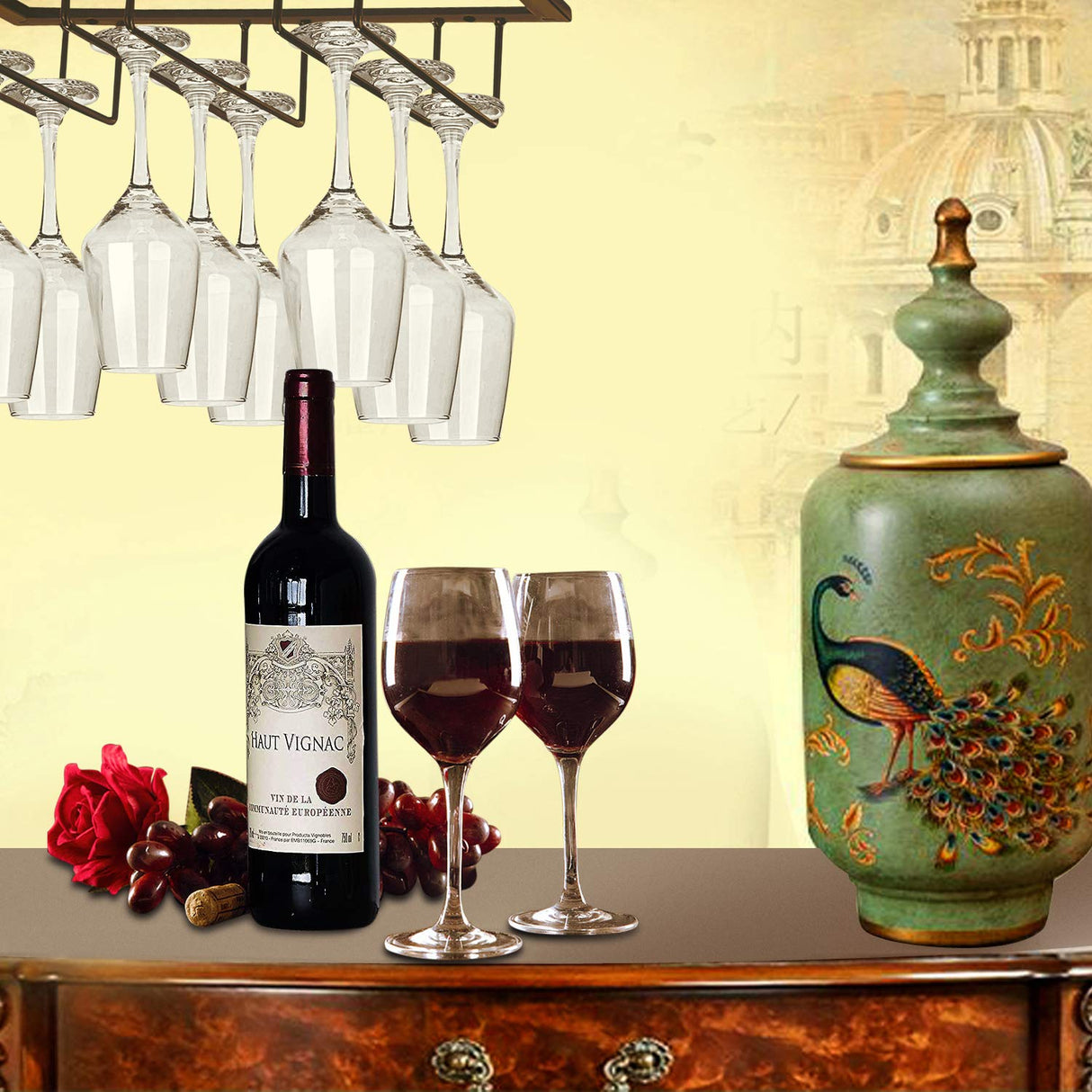 MOCOUM Wine Glasses Rack Under Cabinet Stemware Rack,Wine Glass Hanger Rack Wire Wine Glass Holder Storage Hanger for Cabinet Kitchen Bar (4 Rows) MOCOUM