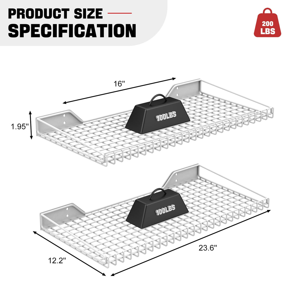 Ultrawall Wall Mounted Storage Shelf for Garage, 2 Pack Metal Shelf Rack, Heavy-Duty Wall Organizer Shelves Suitable for Shop, Shed, Garage 23.5inch x 12inch(White) Ultrawall