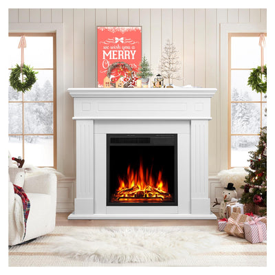 44" Electric Fireplace with Mantel Package Freestanding Fireplace Heater Corner Firebox with Log & Remote Control,750-1500W,Pearl White