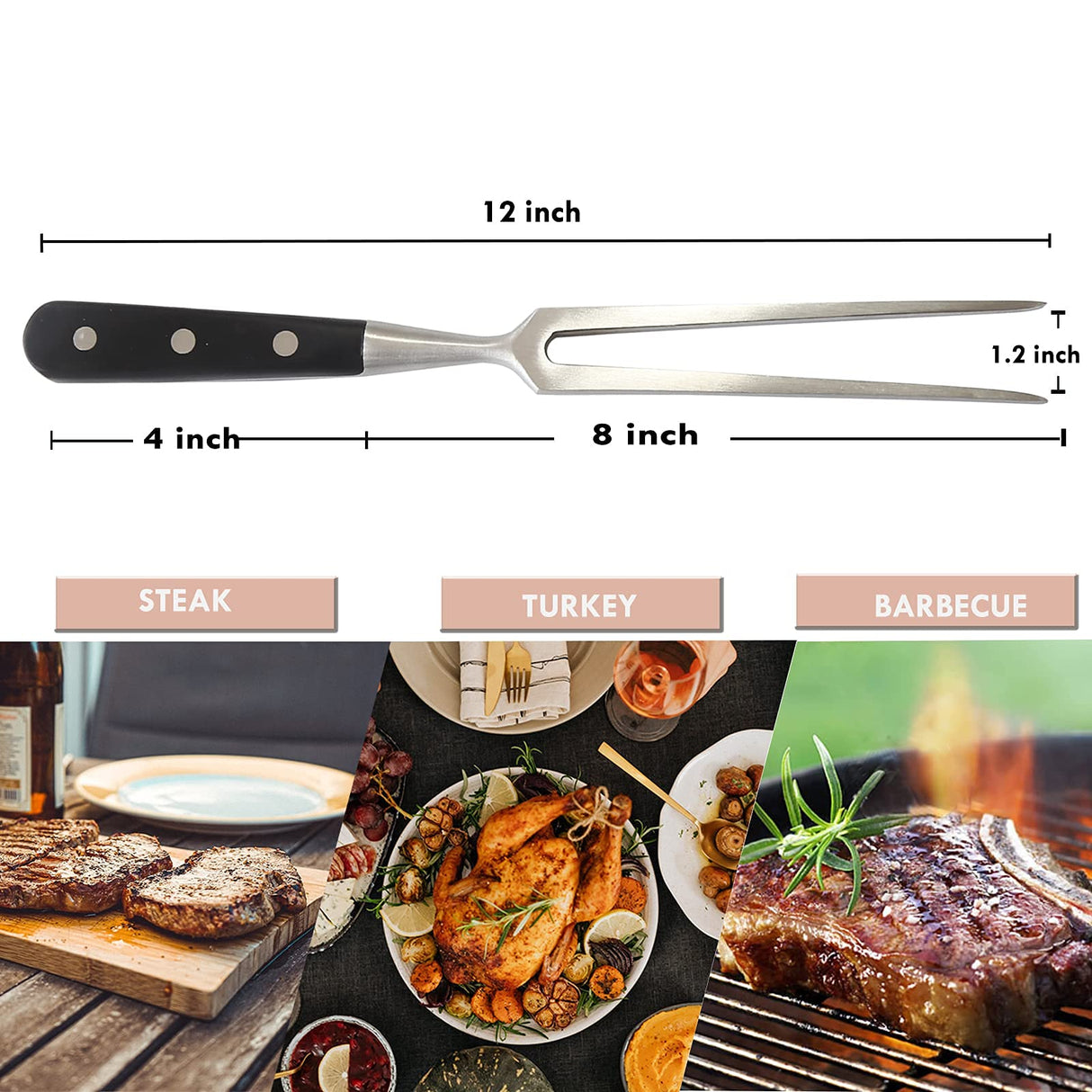 VOJACO Carving Fork, Meat Fork, 12 Inch Cooking Fork, Heavy Duty Stainless Steel BBQ Fork, Long Metal Chef Pro Kitchen Forks for Barbecue, Serving, Cooking, Grilling, Roasting VOJACO