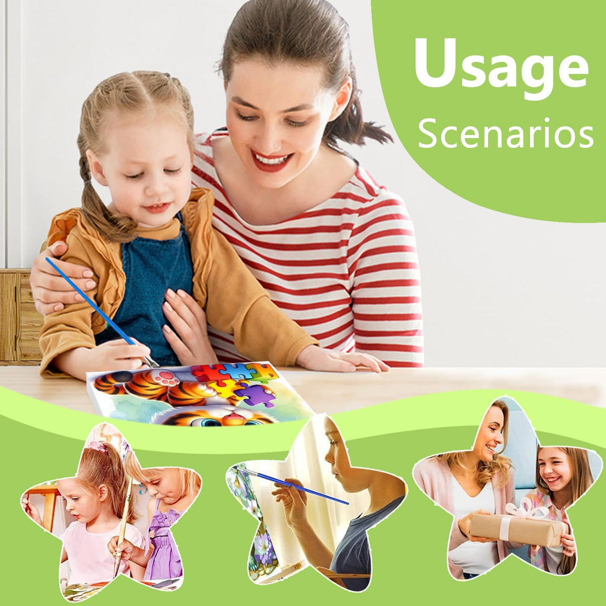 Reivworl Tiger Paint by Numbers Kit for Kids, Tiger Paint by Number with Frame and Easel, Paint by Number Kids Age 5-8-12 for Gifts and Decor (8X8 Inch) Reivworl