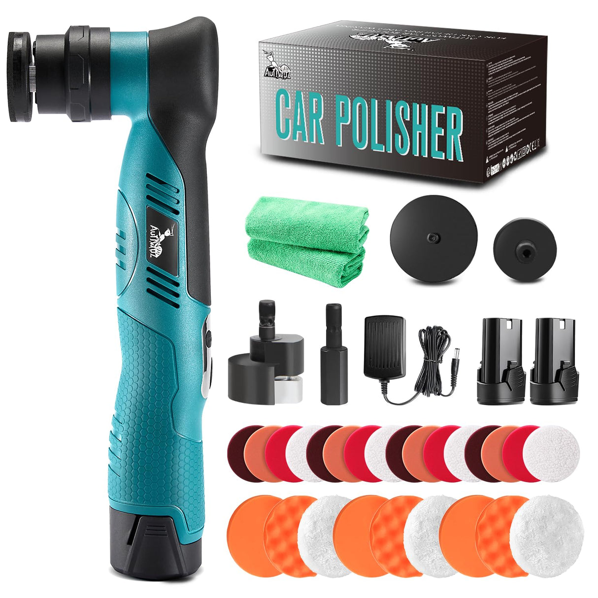 AUTIWOZ Cordless Mini Car Polisher, RO/DA Mini Polisher for Car Detailing, Waxing, Polishing, Scratch Removing, 6 Variable Speed Car Polishing Kit, 2 Pcs 12V 2000mAh Li-ion Batteries, Kit 1 AUTIWOZ