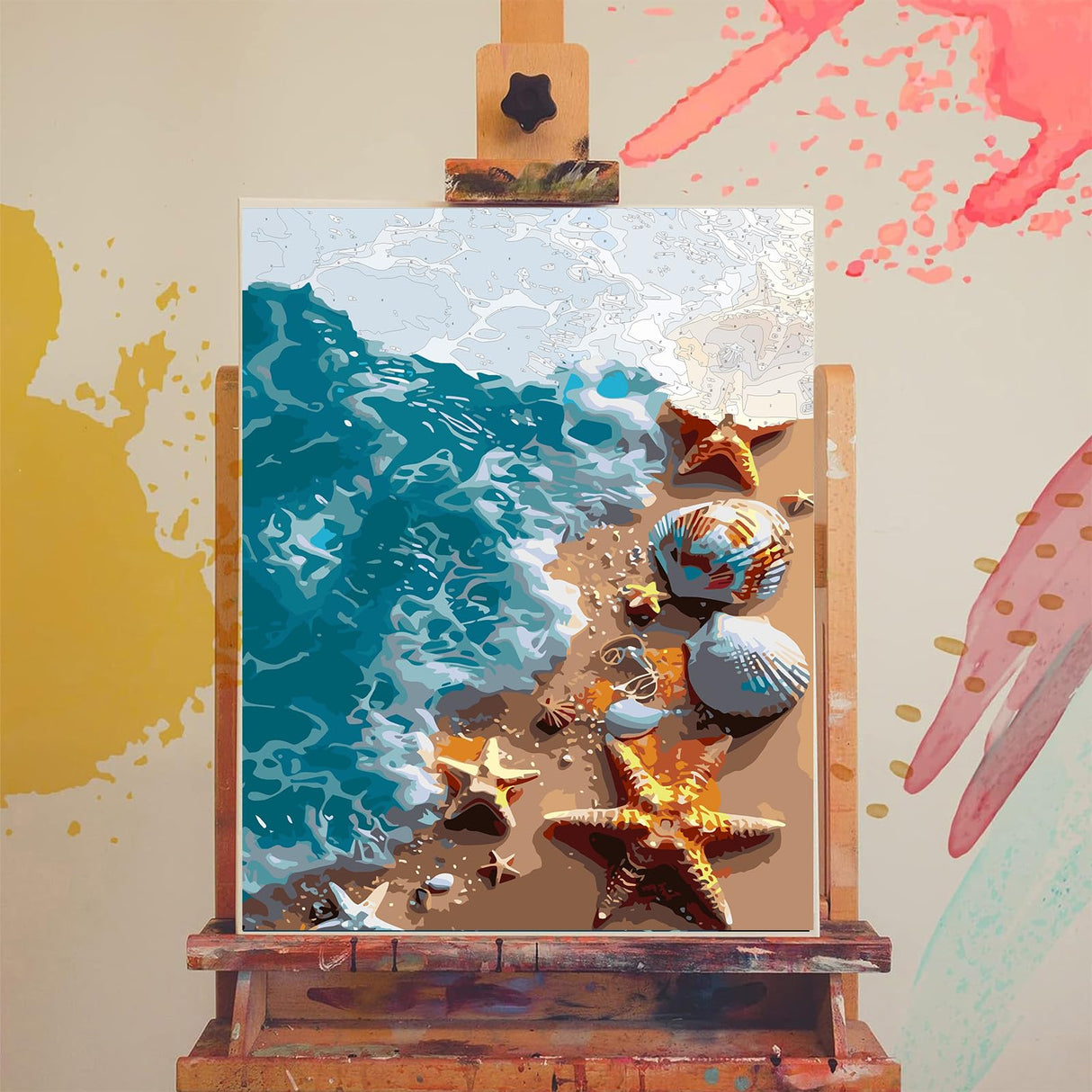 xackcme Beach Paint by Numbers for Adults - Starfish Paint by Number on Canvas Without Frame, DIY Seashell Oil Painting for Gift Home Wall Decor (16x20 inch) xackcme