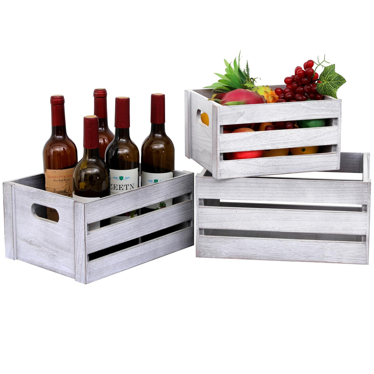 LKMANY Decorative Wood Crates Nesting Crates Storage Container,Rustic Wooden Crates for Storage, Display, Decor, Boxes-Nature Rustic White Set of 3 LKMANY
