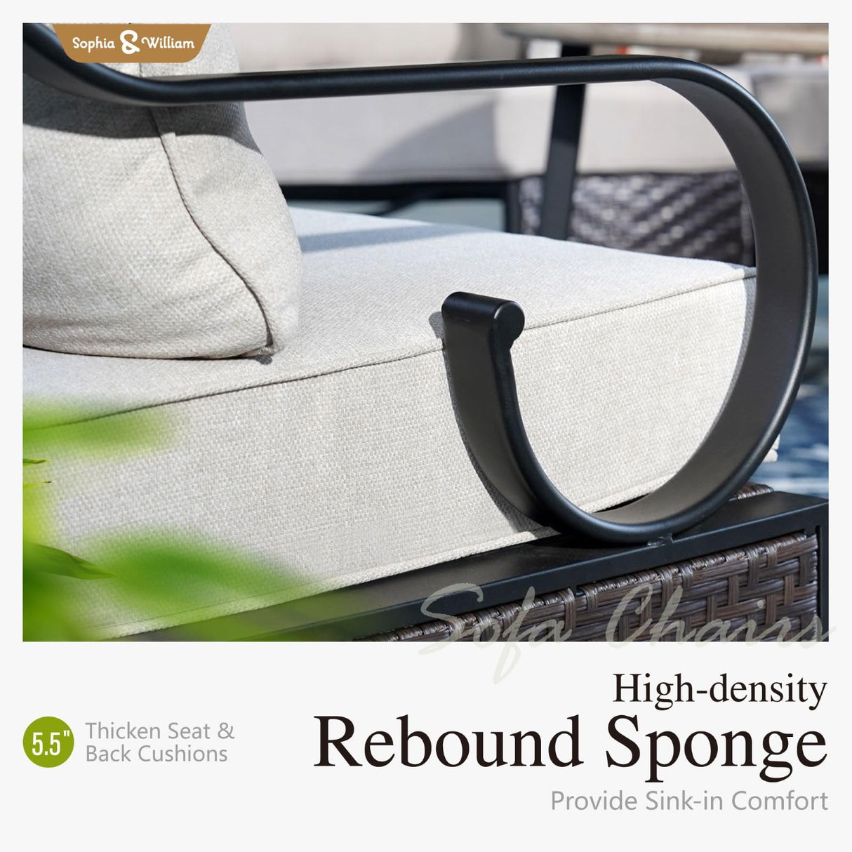 Sophia & William 6 Piece Patio Furniture Set, Half-Moon Curved Outdoor Sofa, Wicker Rattan Outdoor Conversation Sets,Beige Sophia & William