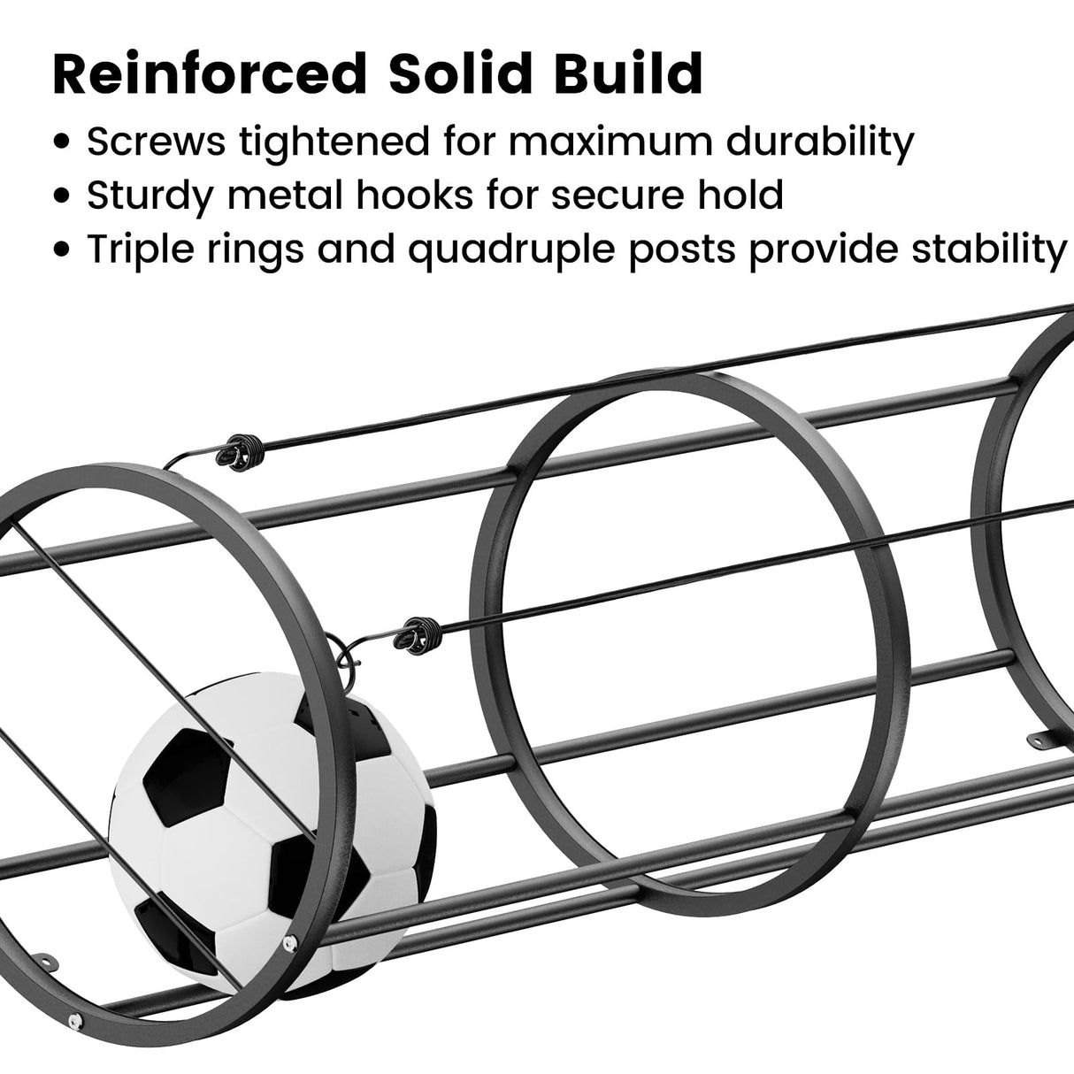 Garage Ball Storage Rack – Freestanding & Wall Mounted Sports Organizer with Elastic Cords Holds 7 Balls – Space Saving Basketball Soccer Football Holder for Home Kids Room WoodArtSupply