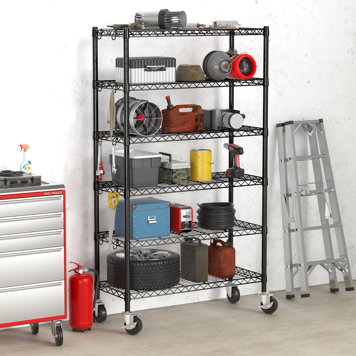 Hodonas 2300LBS Wire Shelving Unit, 36"W x 14"D x 75"H Metal Standing Shelf Units with Wheels / Leveling Feet, 6 Tier, Adjustable, Heavy Duty, and NSF Storage Shelves, Rolling Metal Shelving Wire Rack Hodonas