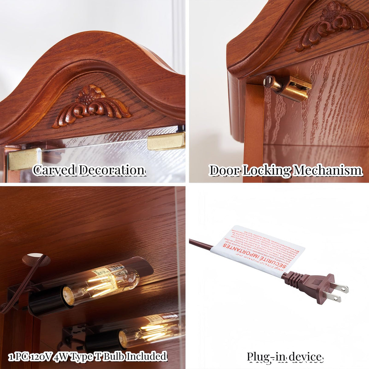 Glass Display Cabinet with Glass Doors, Corner Curio Cabinet with 4 Adjustable Glass Shelves, China Cabinet with Wooden Flower Carving for Living Room, Hallway, Oak Hayiodda