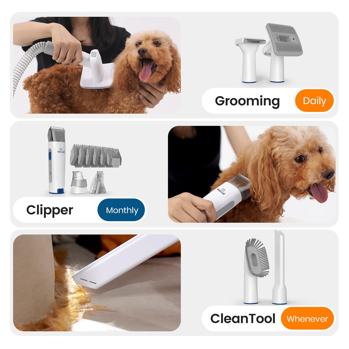oneisall Dog Hair Vacuum & Dog Grooming Kit, Pet Grooming Vacuum with Pet Clipper Nail Grinder, 1.5L Dust Cup Dog Brush Vacuum with 7 Pet Grooming Tools for Shedding Pet Hair, Home Cleaning oneisall