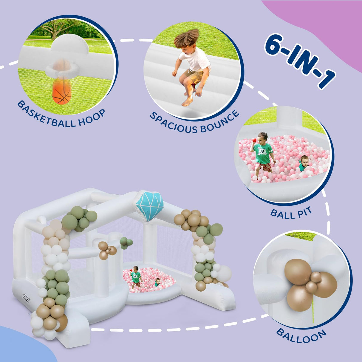 (2025 New) JOYMOR Giant Bounce House (13x10x8FT) w/Balloons for Outdoor Party, White Bounce House with Ball Pit for Kids, Including Blower, Portable Bag, 30s Set-up (Wedding) JOYMOR