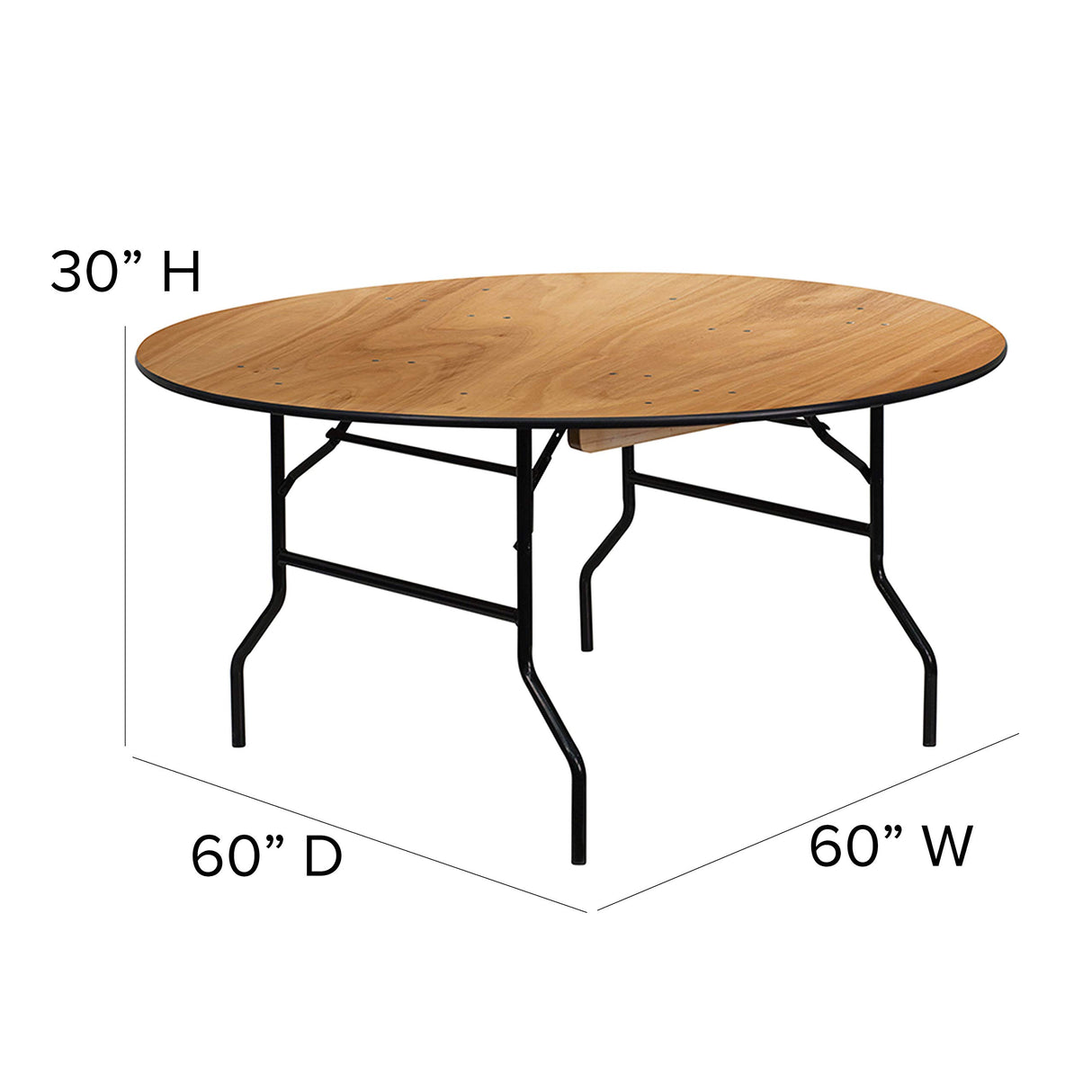 Flash Furniture Furman 5' Round All-Occasion Wood Folding Event Table, Foldable Round Portable Banquet Table with Wooden Top, Natural/Black Flash Furniture