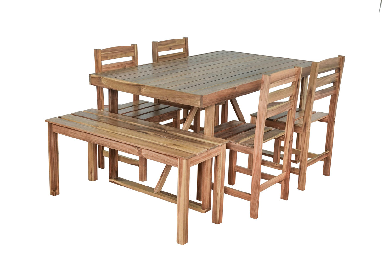 LUMISOL 6 Piece Patio Conversation Furniture Set, 6-Piece Outdoor Table Set with 4 Chairs and 1 Bench for 6 Persons, Acacia Wood Outdoor Table and Chair Set for Patio Balcony Backyard, Natural Wood LUMISOL