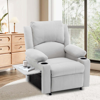 Power Recliner Chair for Adults,Upholstered Nursery Reclining Sofa Chair,Heating Point Massage Theater Seating Single Sofa with Side Pockets Table for Living Room-Grey White