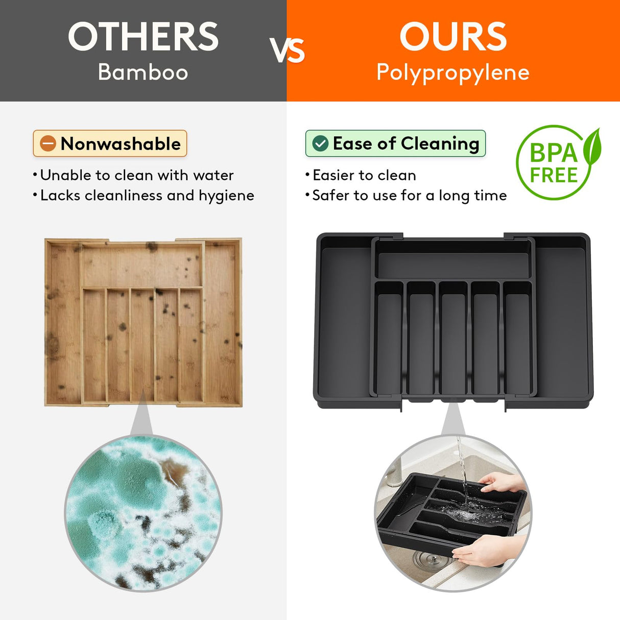 Lifewit Silverware Drawer Organizer, Expandable Utensil Tray for Kitchen, BPA Free Flatware and Cutlery Holder, Adjustable Plastic Storage for Spoons Forks Knives, Large, Black Lifewit