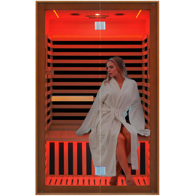 Efficraft Infrared Home Sauna Room 2 Person Hemlock Wooden Indoor Dry Sauna with Bluetooth Speakers & Red Light 1950W LCD Control Panel Temp and Time Pre-Set,1-Year Aftersale