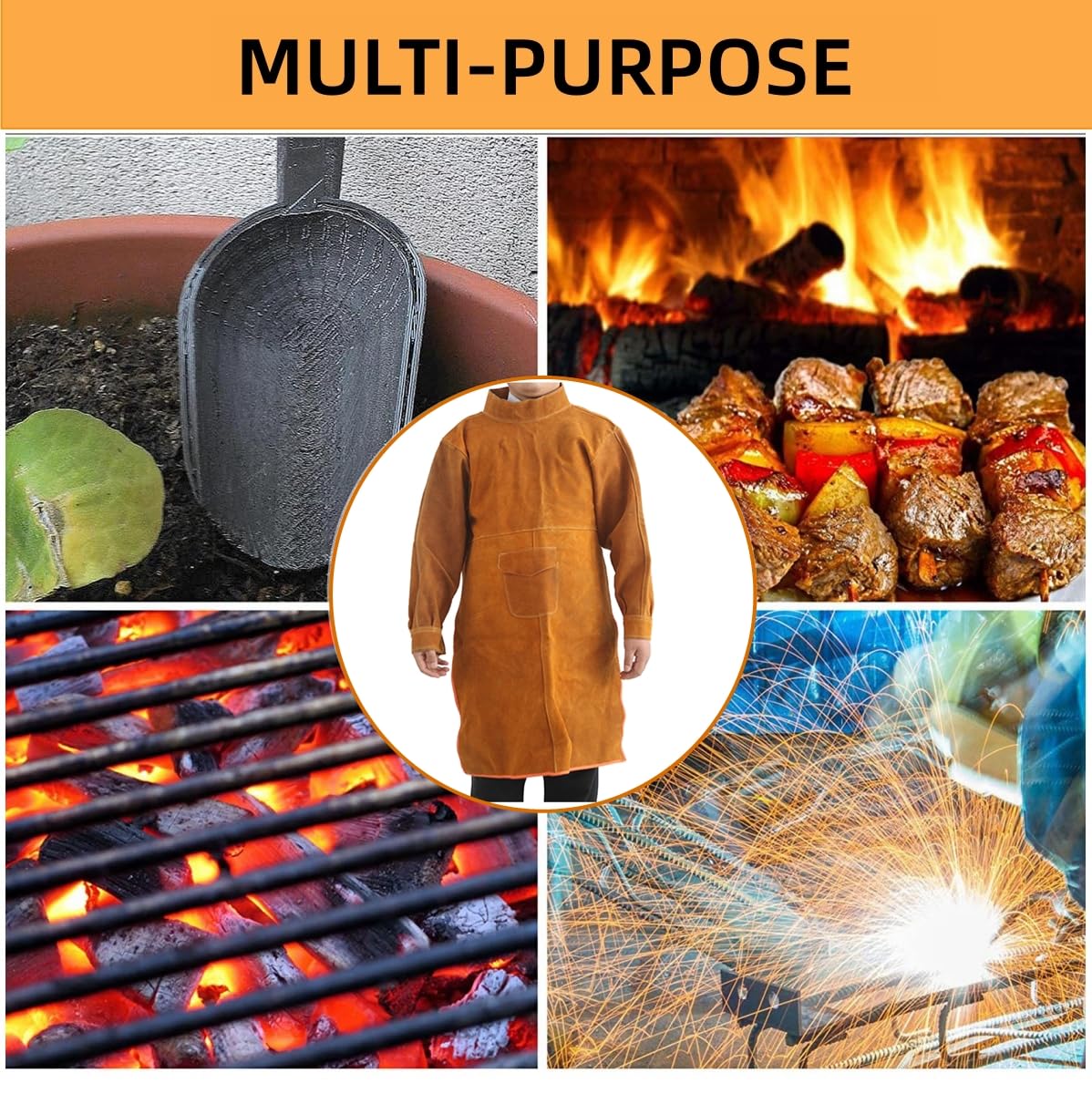 Senvitate Leather Welding Apron with Long Sleeve, Flame Resistant Welding Jacket for Men, Heavy Duty Weld Coat Blacksmith Work Apron Senvitate