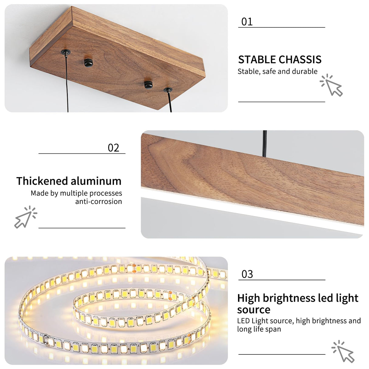 Mikeru Linear Chandelier, 47" Modern Chandelier Walnut LED Dimmable 3000k-6000k Wood LED Pendant Light, Hanging Light Fixture for Restaurant Bar Office Living Room Mikeru