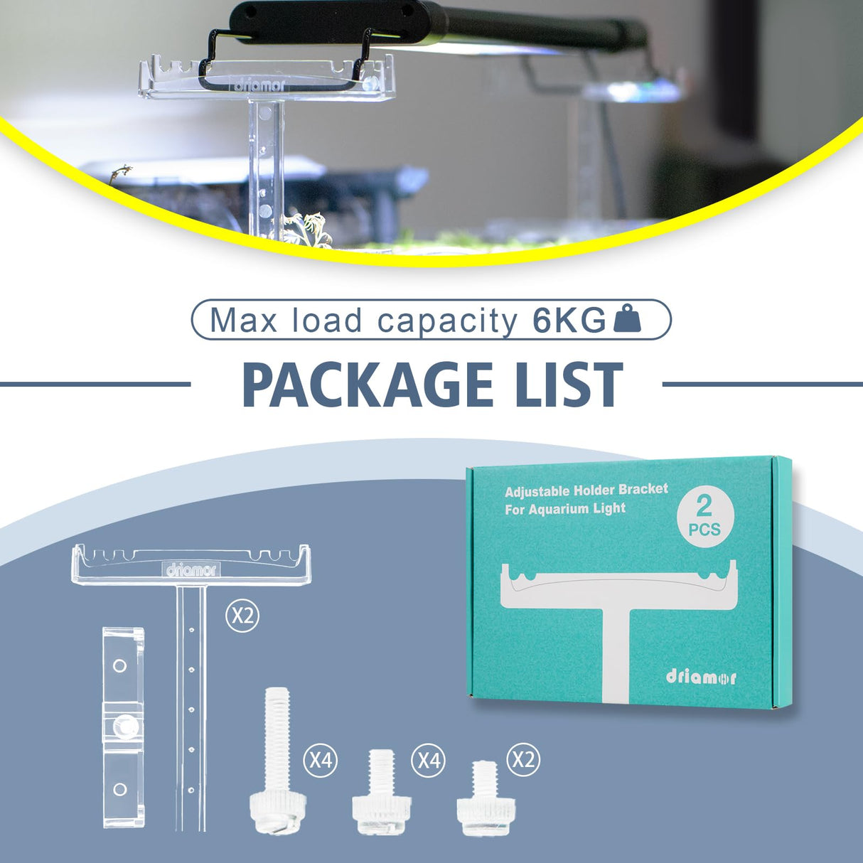 driamor Aquarium Light Riser Adjustable, Clear Acrylic Fish Tank LED Light Stand Aquarium Lamp Holder Bracket Kit 2pcs Transparent Support for Width 2.5-4.4 Inches Light with Extendable Bracket driamor