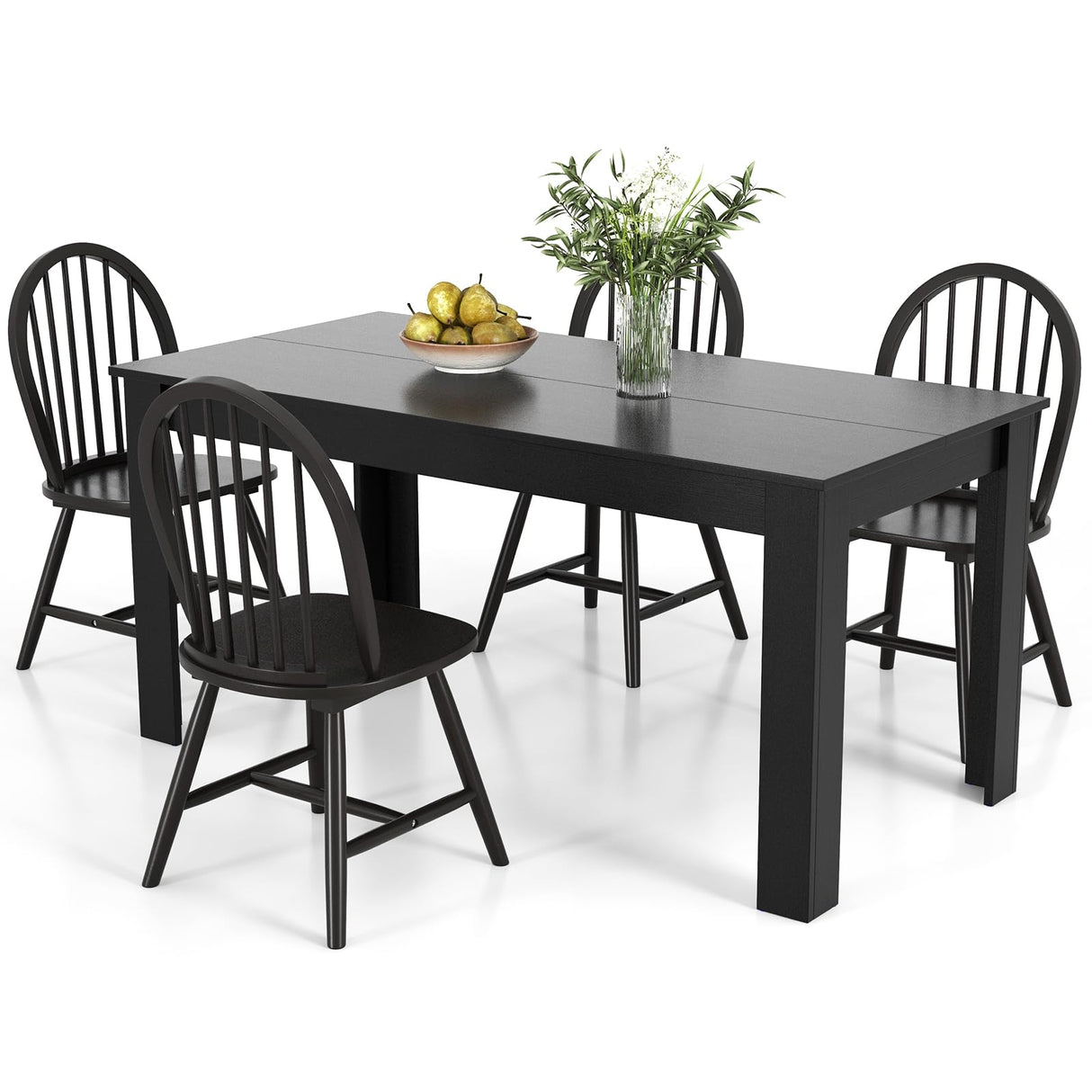 Giantex Dining Table Set for 4, Rectangular Wooden Dining Table & 4 Windsor Dining Chairs, 5 Pieces Modern Space-Saving Dinette Set for Dining Room, Kitchen, Living Room, Restaurant, Black Giantex