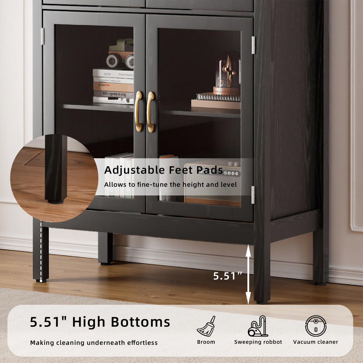 70.9'' Tall Arched Display Cabinet with Acrylic Glass Doors, Modern 5-Tier Arched Bookcase, Kitchen Pantry Storage Cabinet Curio Cabinets for Living Dining Room (Black, 31.5‘’W) Lxsxlome