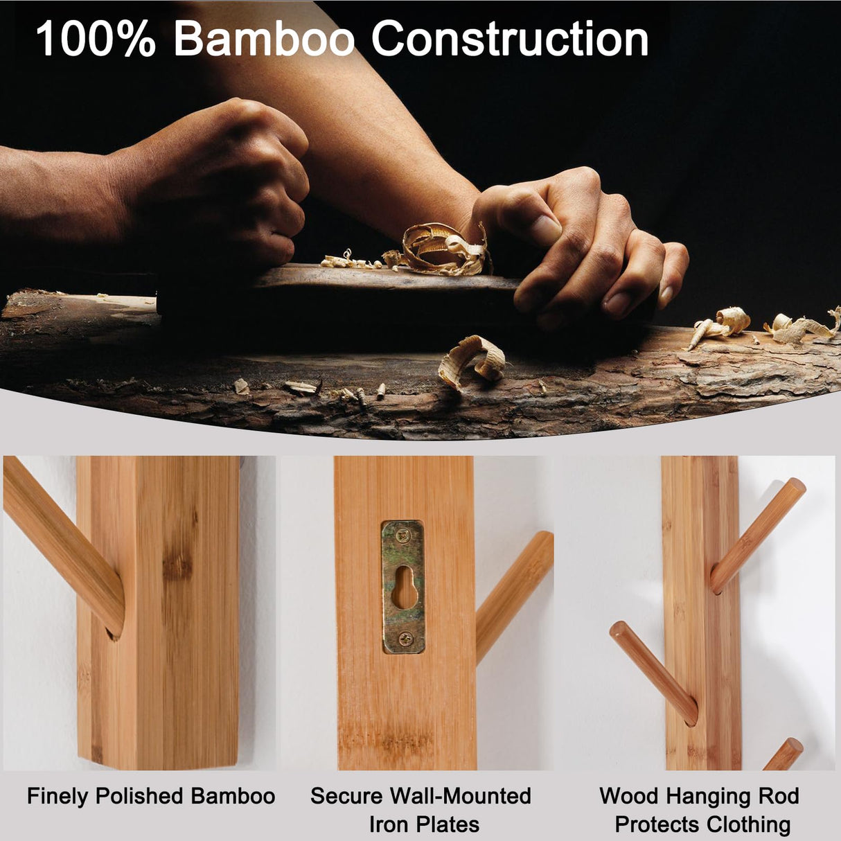 TIOPGHAD 2-Pack Wood-Wall-Mounted-Coat-Hooks, Bamboo Vertical Coats Rack Holder Hanger with 8 Hooks Entryway Hanging Wooden Racks for Hanging Jacket Coat Hat in Entryway Office Bathroom(Natural) TIOPGHAD