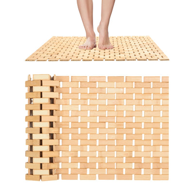 downluxe Bamboo Bath Mat for Bathroom - Waterproof Bamboo Shower Mat Non Slip, Foldable Bathroom Floor Mat for Indoor & Outdoor (Natural Color, 15" X 24", Small)