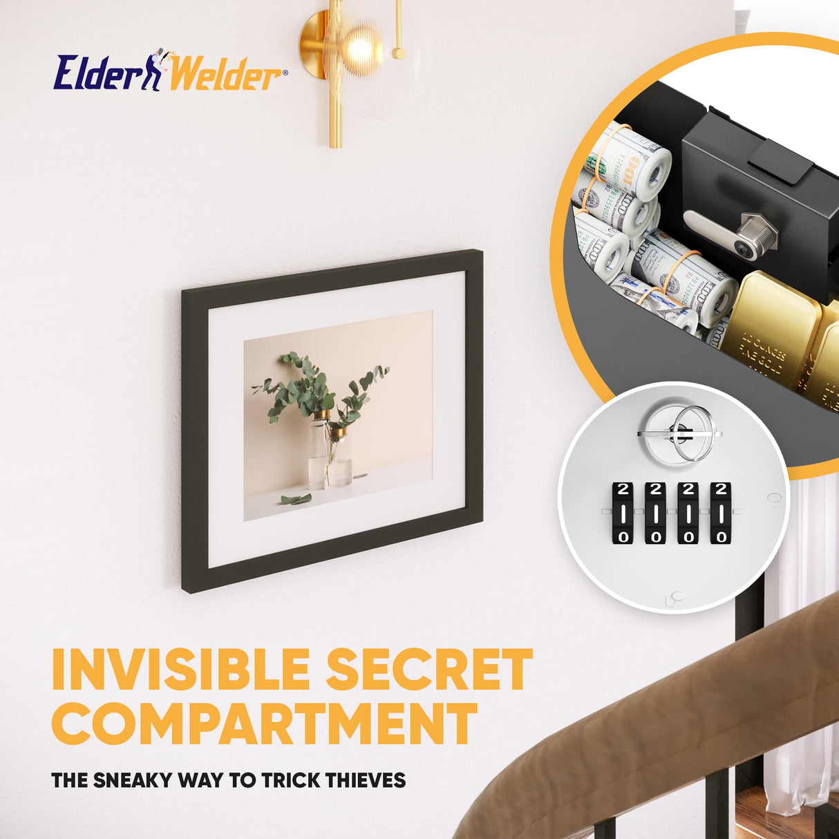 Elder Welder® Hidden Wall Safe | 100% Real, Replaceable Picture Frame Included | Robust Metal Build | Combination Lock | Fits Perfectly Between 16" | Hidden Safe | Small In Wall Safe Between Studs Elder Welder