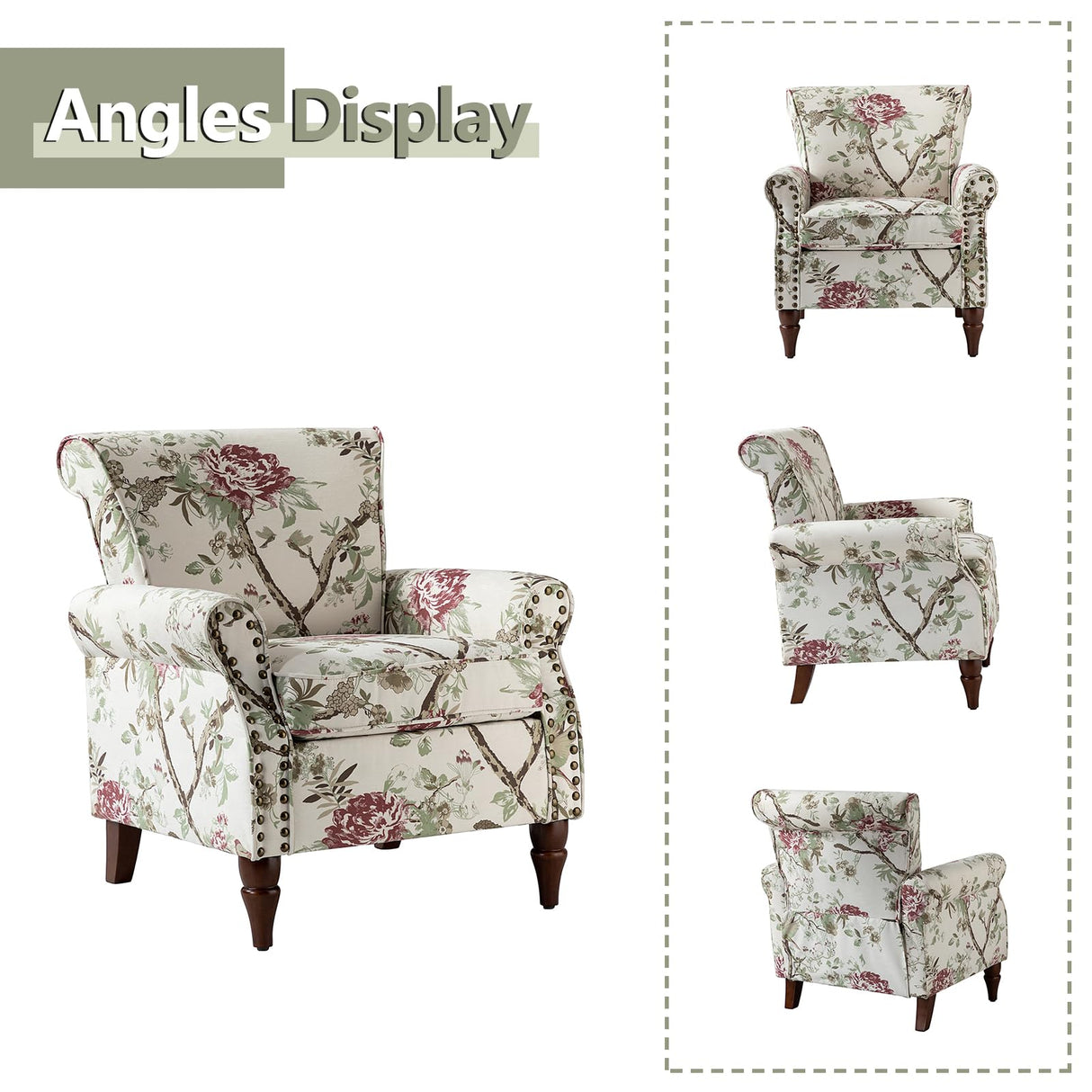 HULALA HOME Modern Wingback Accent Chair with Wood Legs & Removable Cushion, Comfy Upholstered Armchair with Nailhead Trim, Floral Pattern Sofa Chair for Bedroom Living Room, Floral HULALA HOME