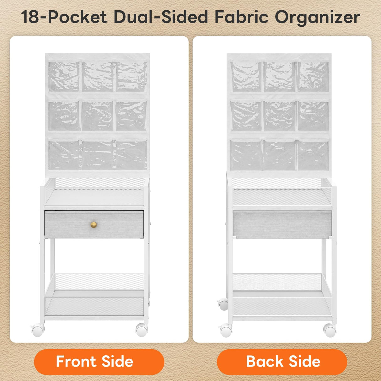 5-Tier Craft Rolling Cart, Craft Organizers and Storage with 18-Pocket, Utility Cart with Drawer & Lockable Wheels, Art & Craft Supply Organizer for Kids' & Adults'Studio, Bedroom (White) Hencawima