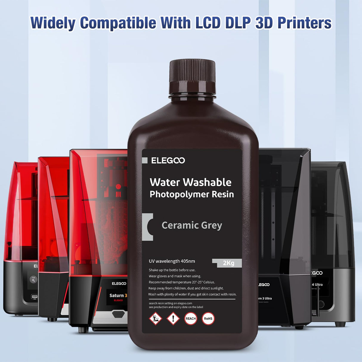 ELEGOO Water Washable 3D Printer Resin, Rapid Resin 405nm LCD UV-Curing Standard Photopolymer Resin for LCD 3D Printer Black 2KG ELEGOO