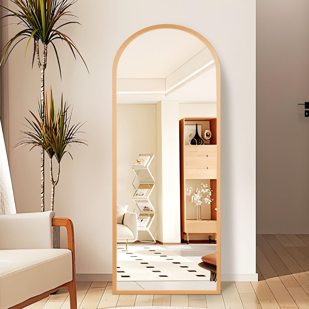 FURNIinspire Arched Full Length Mirror with Stand, 57"x20" Full Body Mirror Standing Hanging or Leaning Wall, Arch Wall Mirror with Aluminum Alloy Thin Frame for Bedroom Living Room Gold FURNIinspire