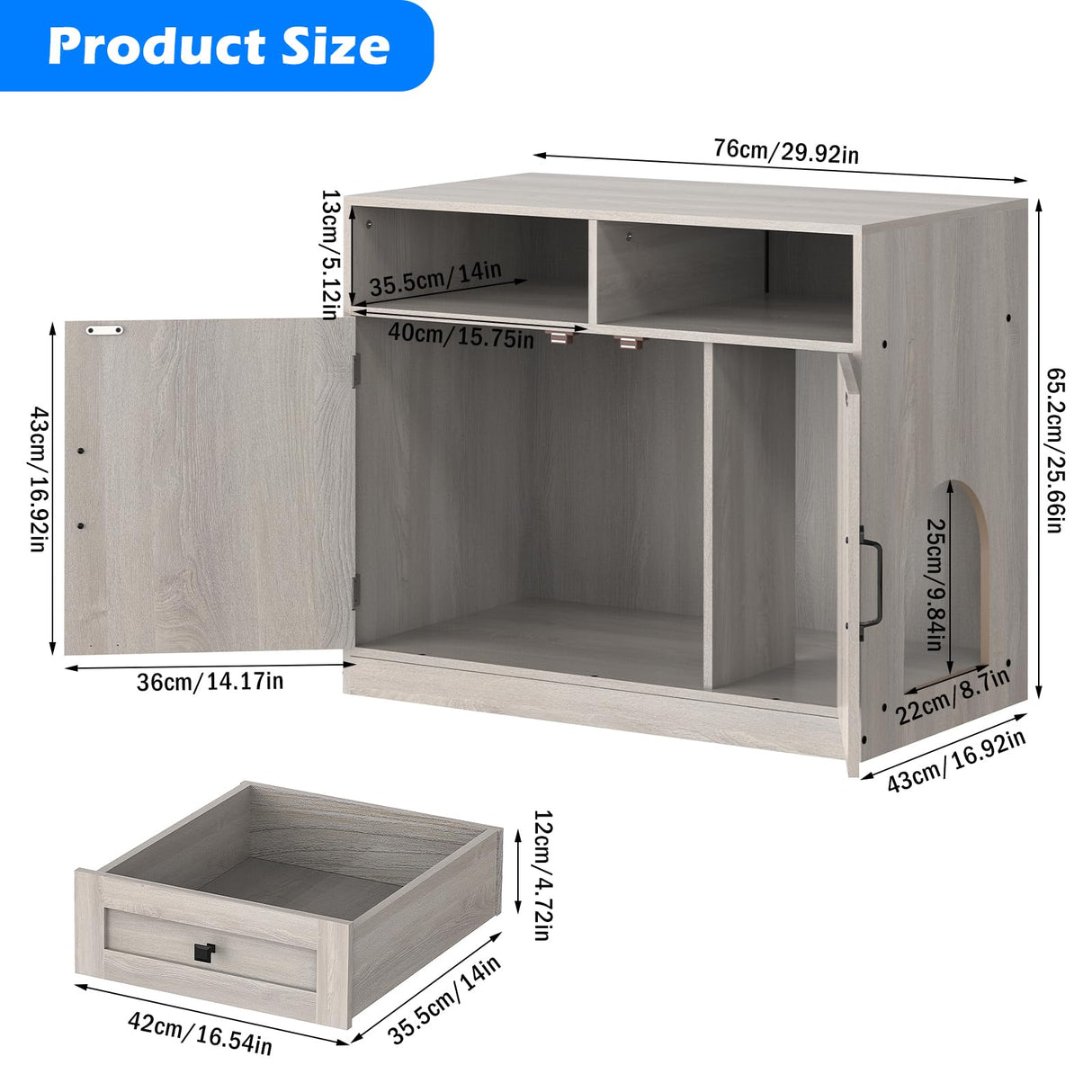 Cat Litter Box Enclosure Furniture Ultra-Large Wooden Hidden Litter Box,2-Door Storage Cabinet, 2 Drawers, 1 Air Vents,Litter Box Furniture Fit Most of Litter Box. SANXUO