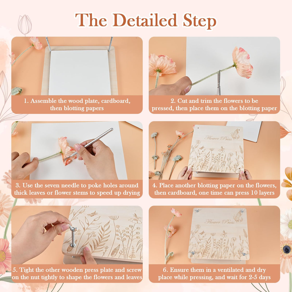 GOLDGE Extra Large 11”x11” Flower Press - 10-Layer Wooden Press for DIY Flower Preservation with Storage Bag, Adult Craft Kit GOLDGE