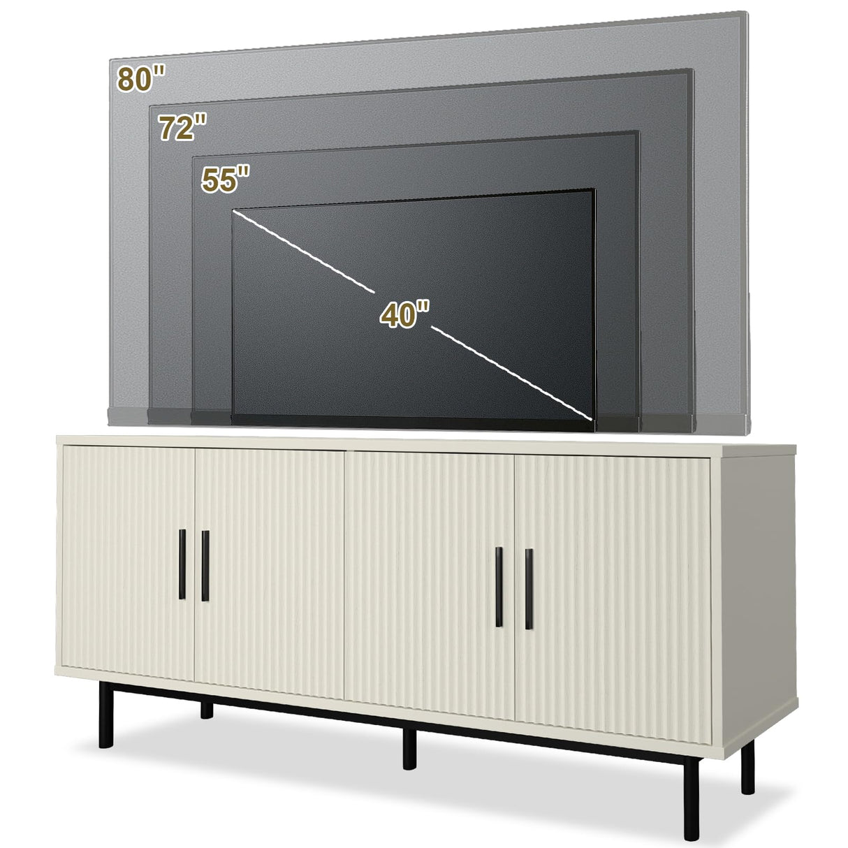 MUUEGM 70" Fluted tv Stand with Storage for Living Room, Entertainment Center Modern TV Stand for TV Up to 80 Inch, Television Media Console Table with Fluted Door and Adjustable Shelf, White MUUEGM