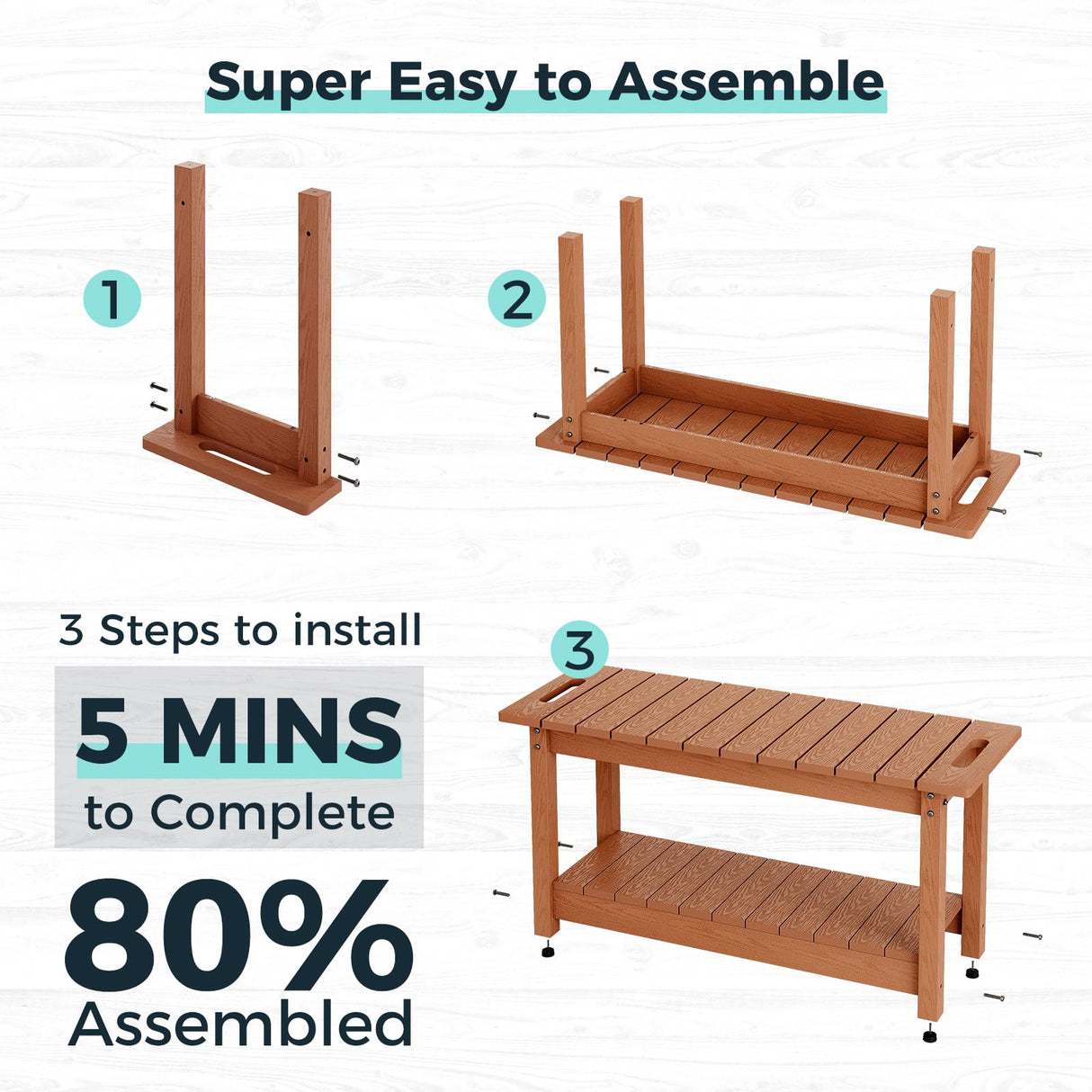 LAHAAP 35" Shower Bench, Waterproof Poly Lumber Shower Stool for Shaving Legs, Shower Chair Seat Holds up to 400lbs, Bathroom Bench for Inside Shower, Non-Slip (Brown) LAHAAP