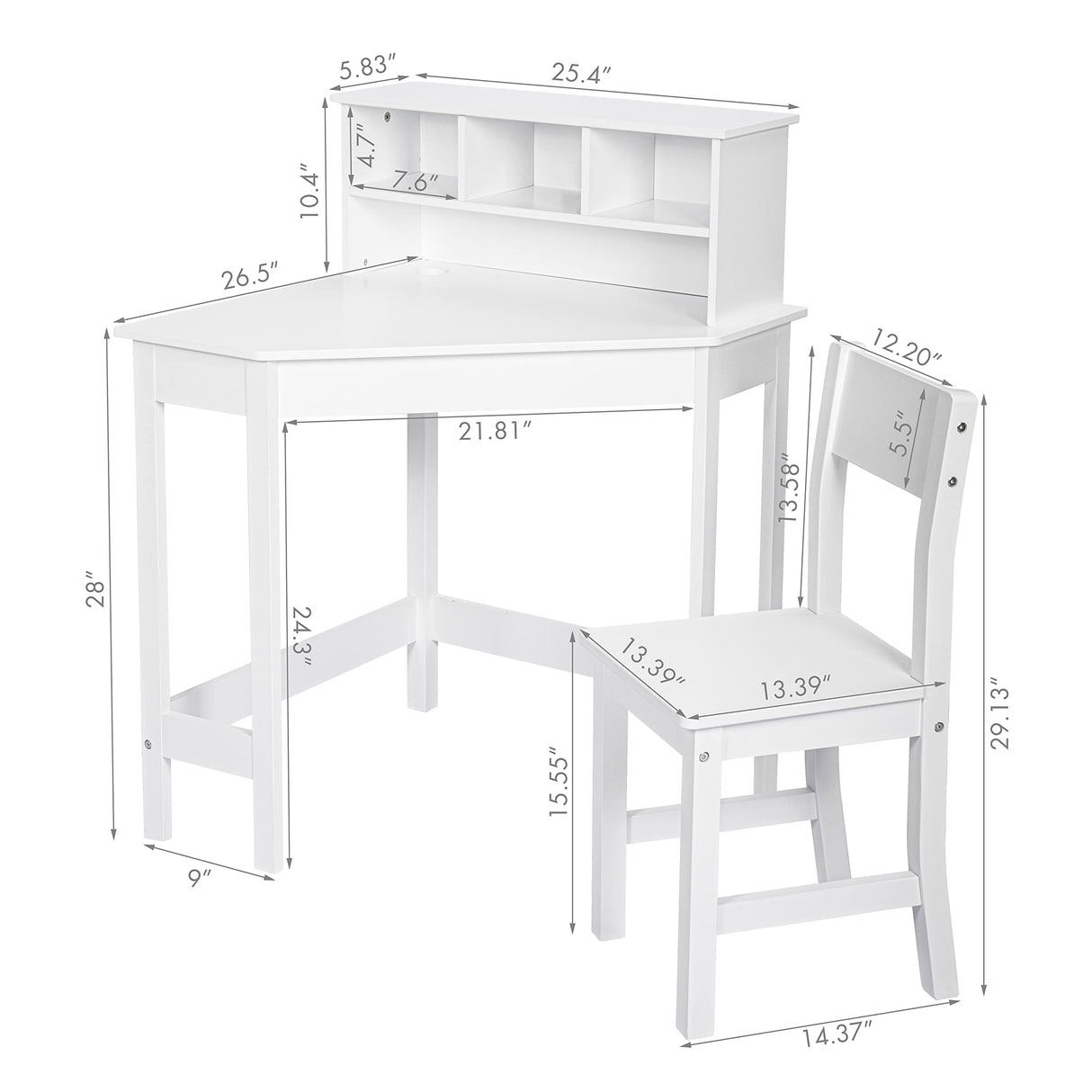 UTEX Kids Desk,Wooden Study Desk with Chair for Children,Writing Desk with Storage and Hutch for Home School Use,White UTEX