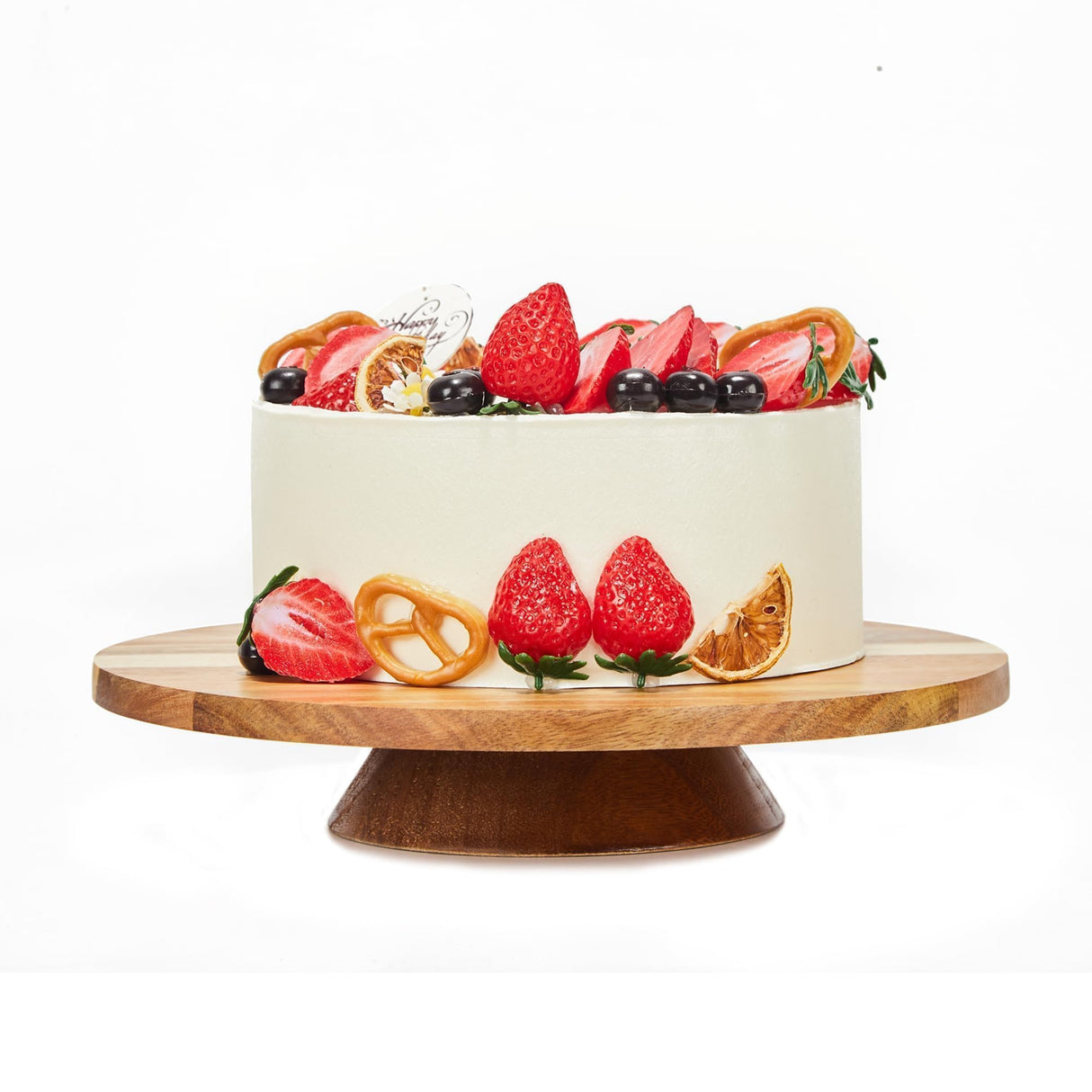 12" Acacia Wood Revolving Cake Stand, Rotating Cake Turntable, Wooden Rotating Display Stand for Cake, Cupcake Decorating Supplies GOVOKOI