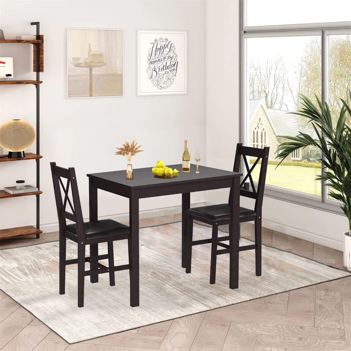 Hudada Kitchen Table Set 3 Piece Dining Table Set Sturdy Wooden Square Table and Chair Breakfast Table Set for 2 Person, Small Dining Room Table Set Hudada